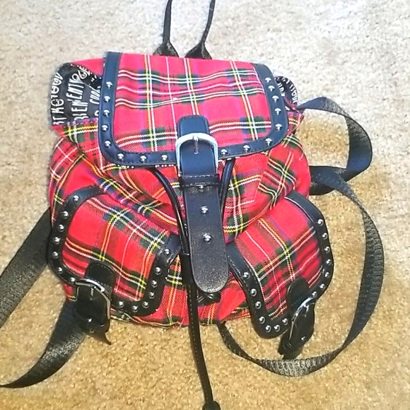 Current Mood Handbags - Dolls kills red plaid punk mini backpack